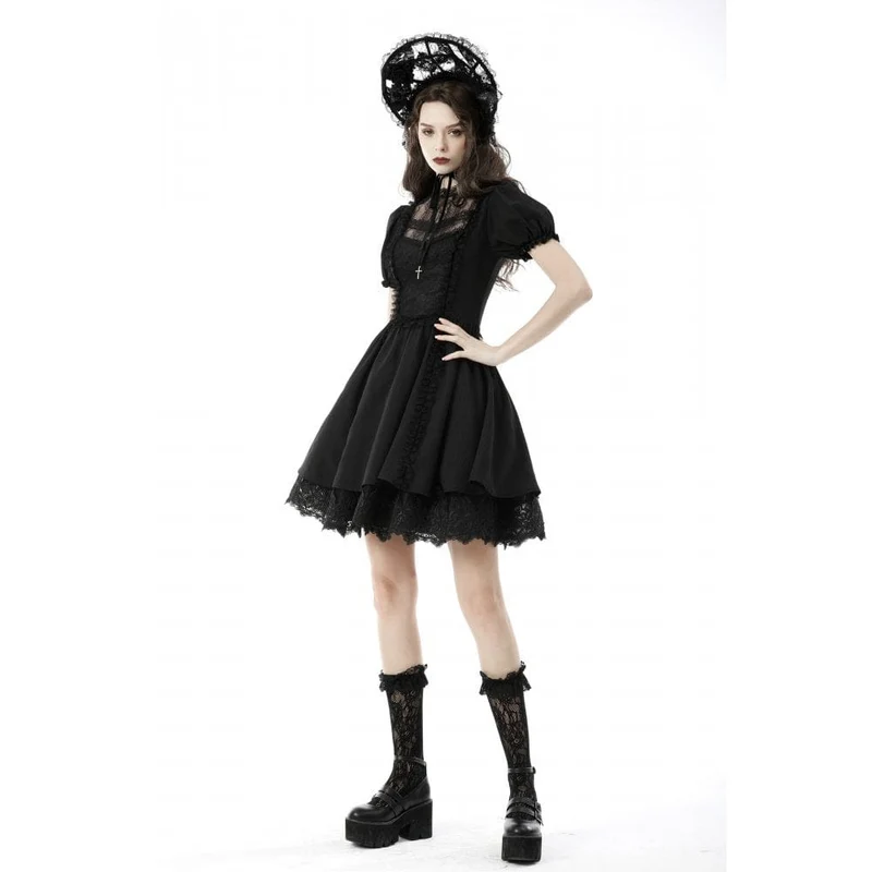 Damen Gothic Lolita Puffärmel Spitzenpuppenkleid