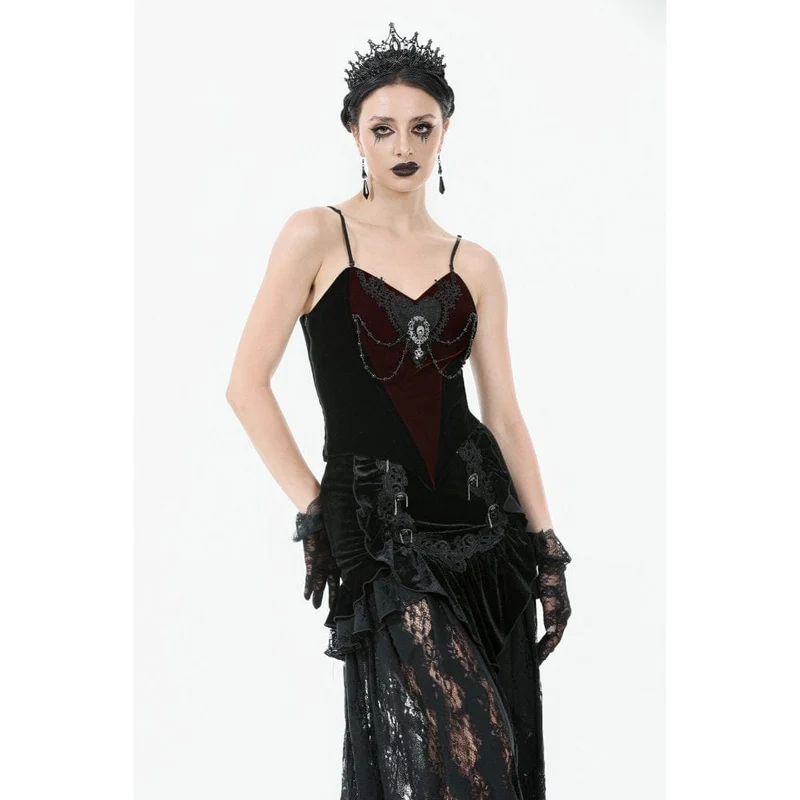 Gothic-Überbrustkorsett aus Samt mit Metallkette in Kontrastfarbe für Damen