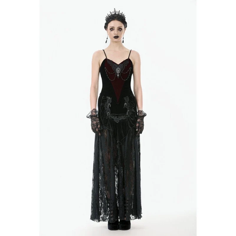 Gothic-Überbrustkorsett aus Samt mit Metallkette in Kontrastfarbe für Damen