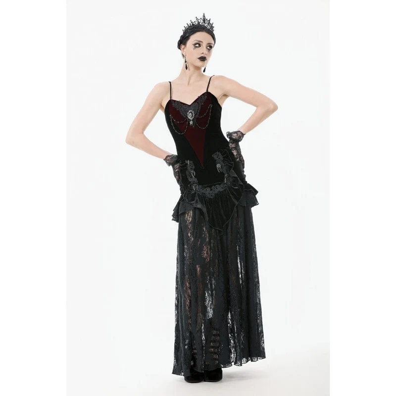Gothic-Überbrustkorsett aus Samt mit Metallkette in Kontrastfarbe für Damen