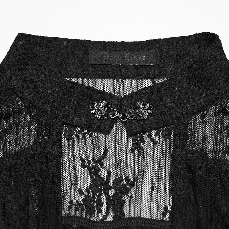 Gothic-Bluse für Damen mit Blumenmuster und Cut-out-Spitze