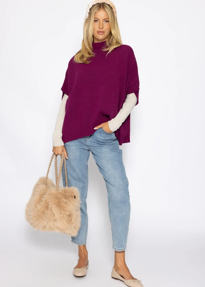 Oversize, ärmelloser Pullunder mit Turtleneck - plum