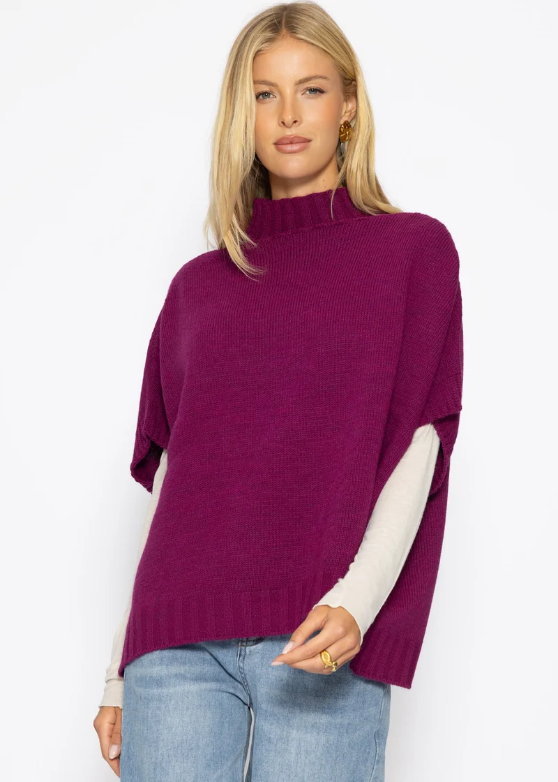 Oversize, ärmelloser Pullunder mit Turtleneck - plum