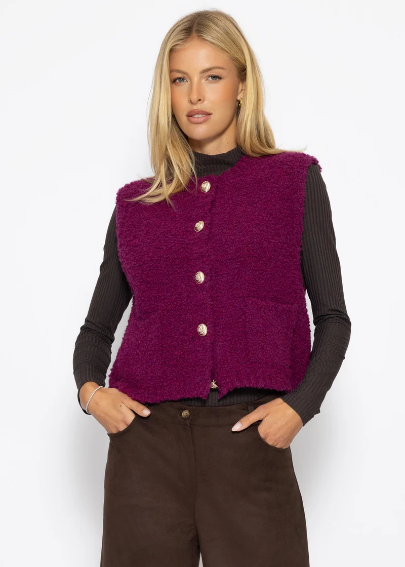 Bouclé-Weste mit Taschen - plum