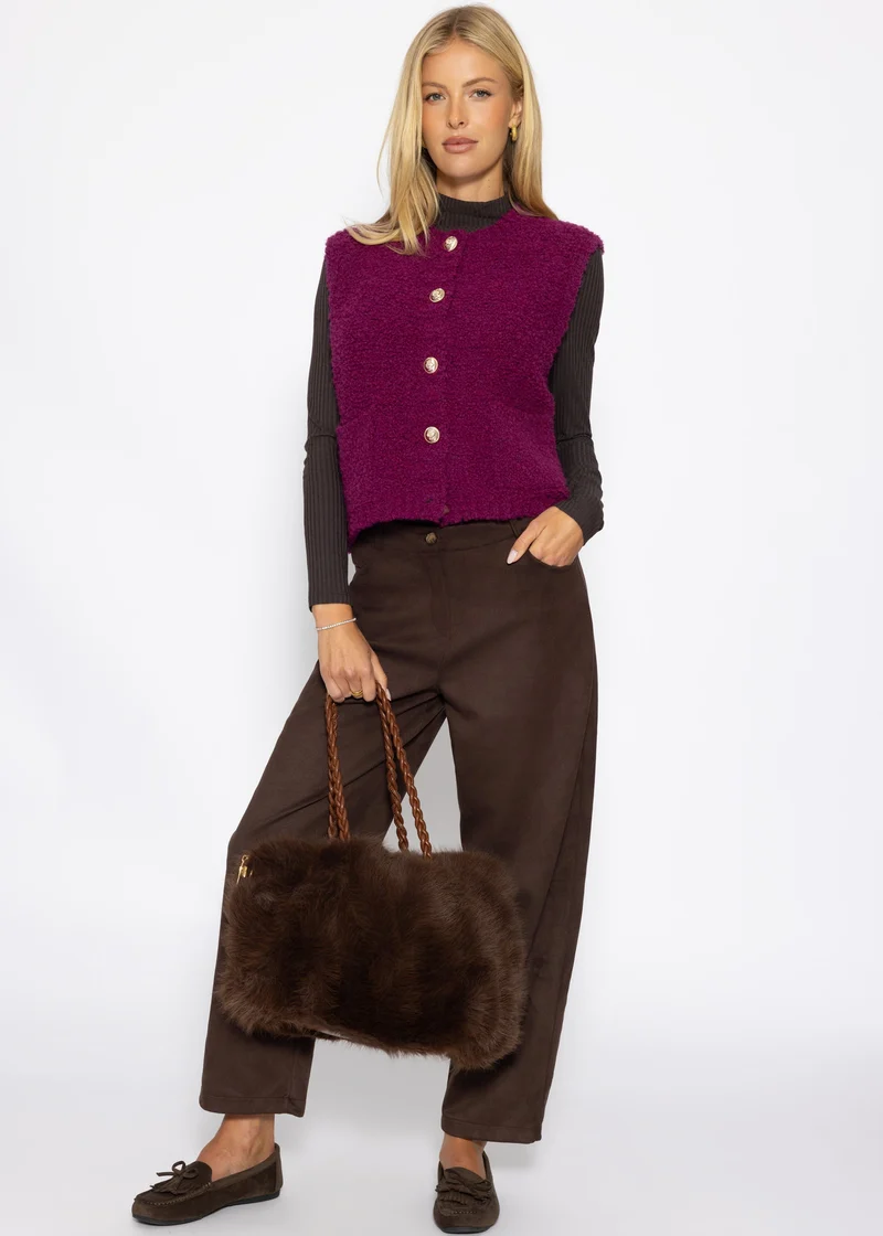 Bouclé-Weste mit Taschen - plum