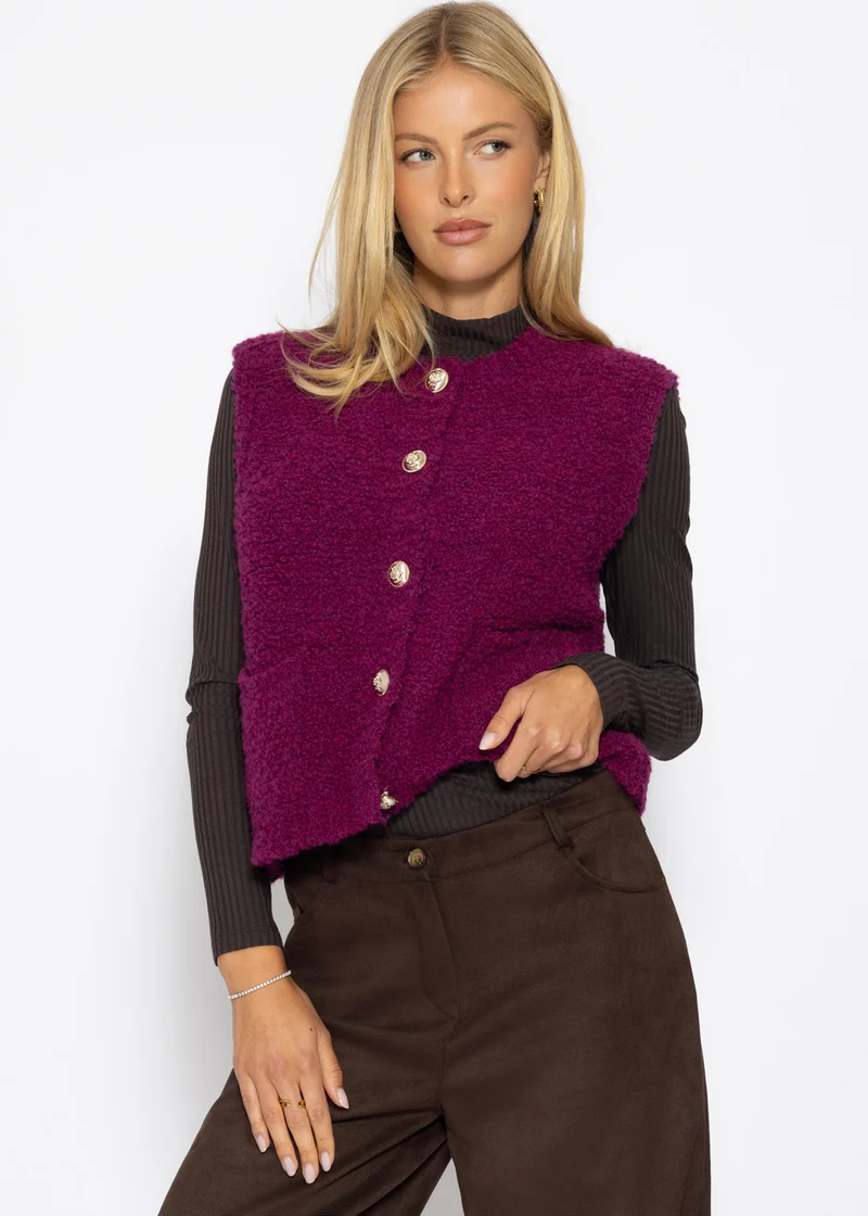 Bouclé-Weste mit Taschen - plum