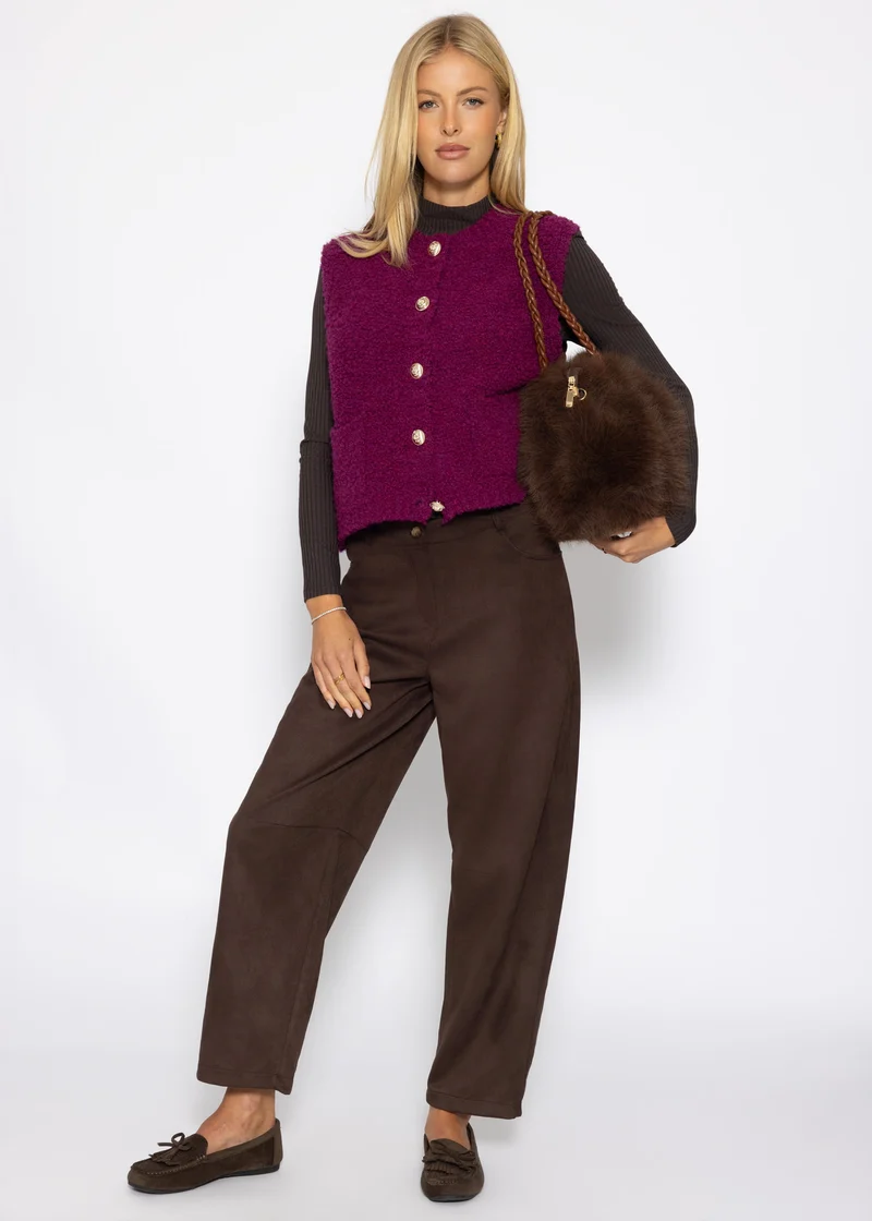 Bouclé-Weste mit Taschen - plum
