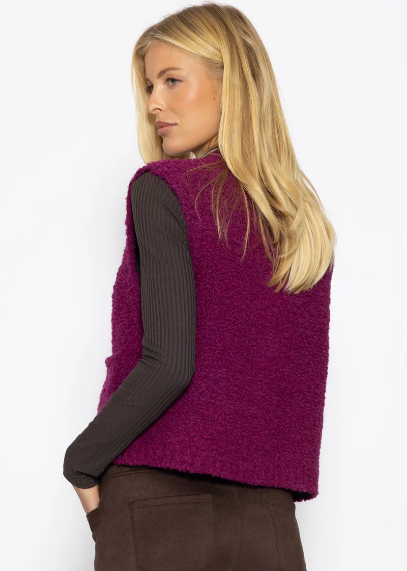 Bouclé-Weste mit Taschen - plum