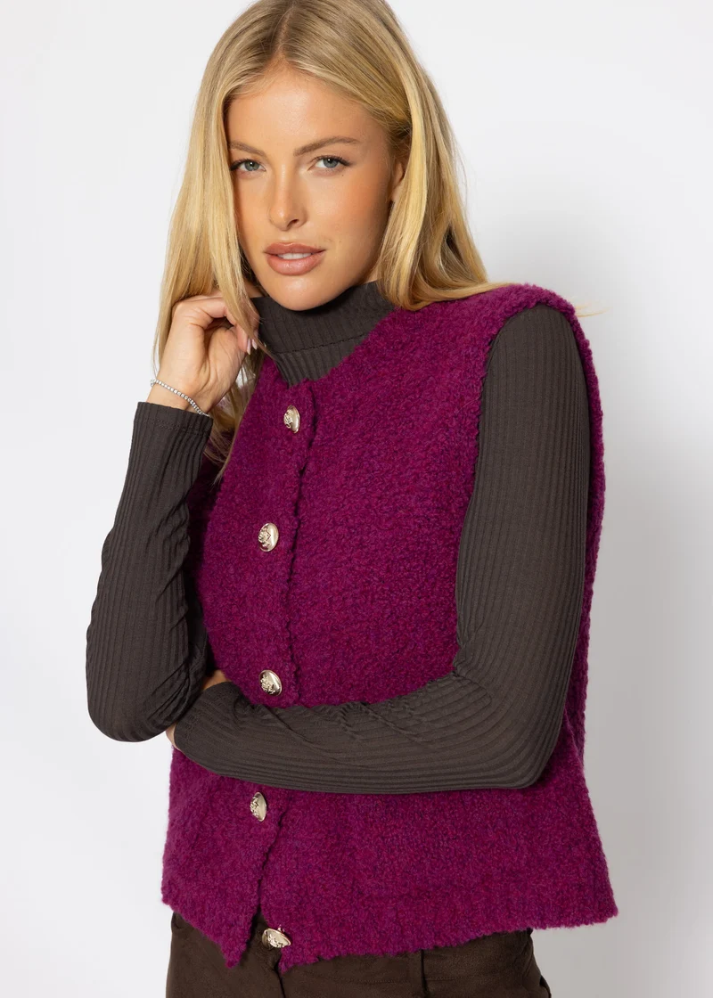 Bouclé-Weste mit Taschen - plum