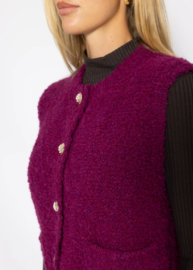 Bouclé-Weste mit Taschen - plum