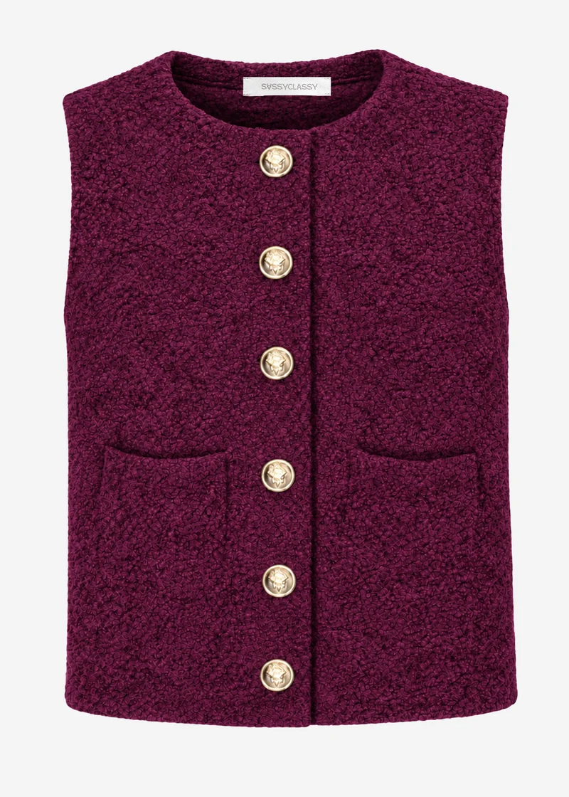 Bouclé-Weste mit Taschen - plum