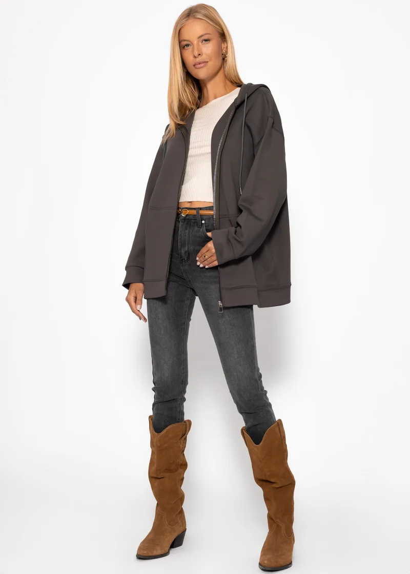 Oversize Sweatjacke mit Kapuze - grau