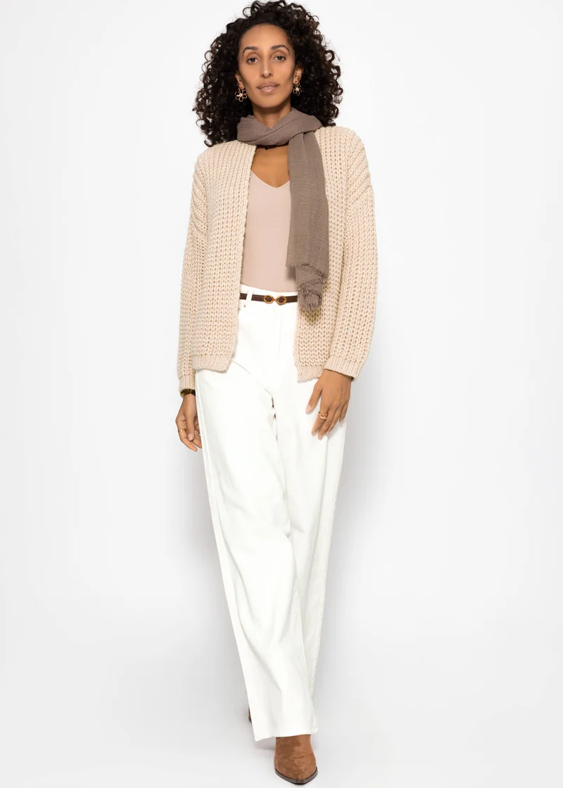 Offener Grobstrick-Cardigan - beige