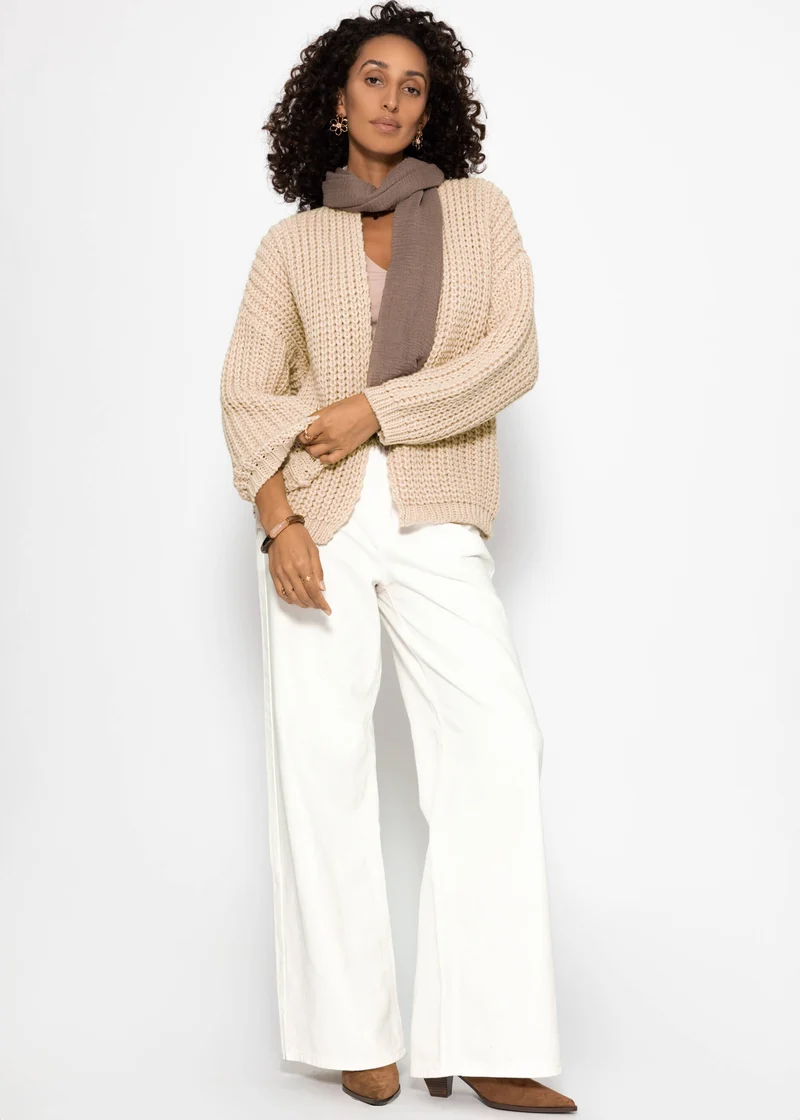 Offener Grobstrick-Cardigan - beige