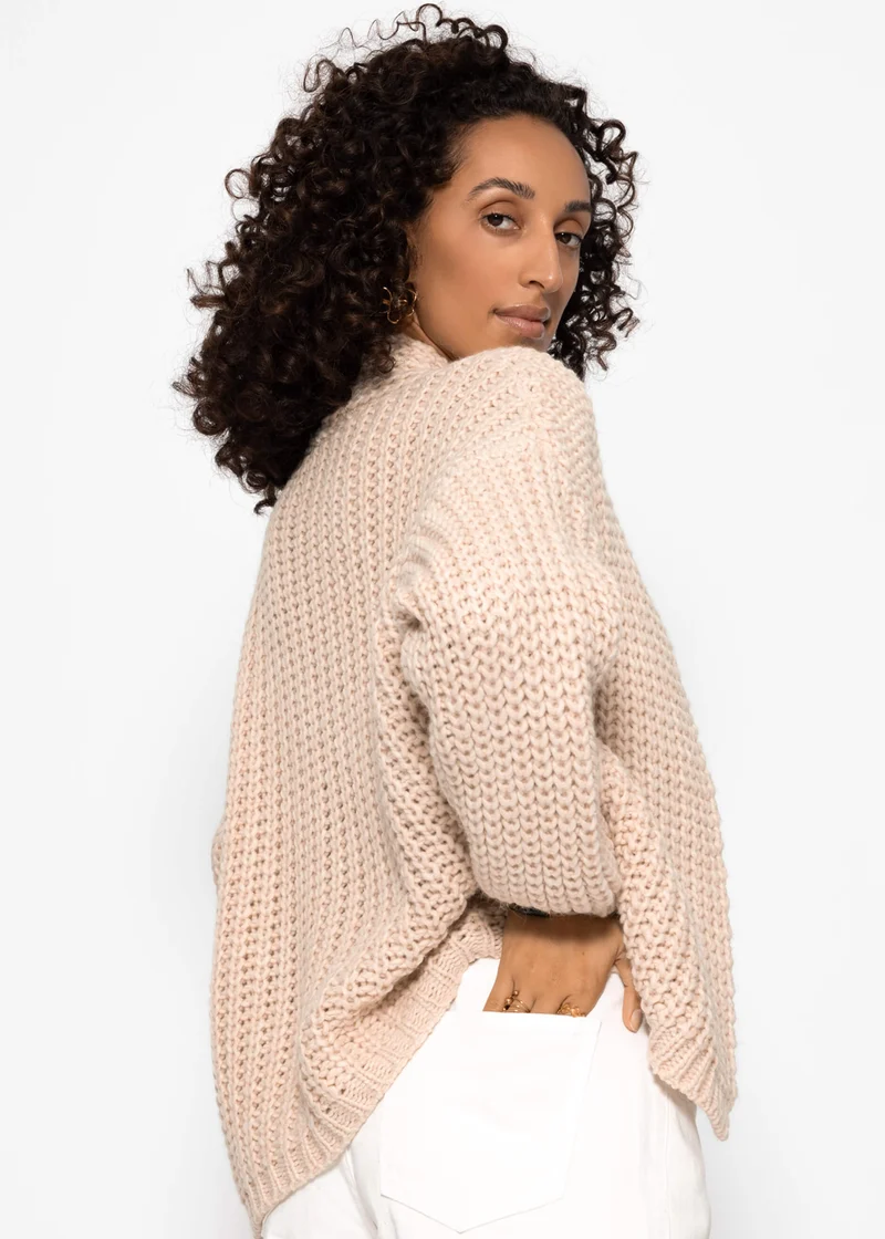 Offener Grobstrick-Cardigan - beige