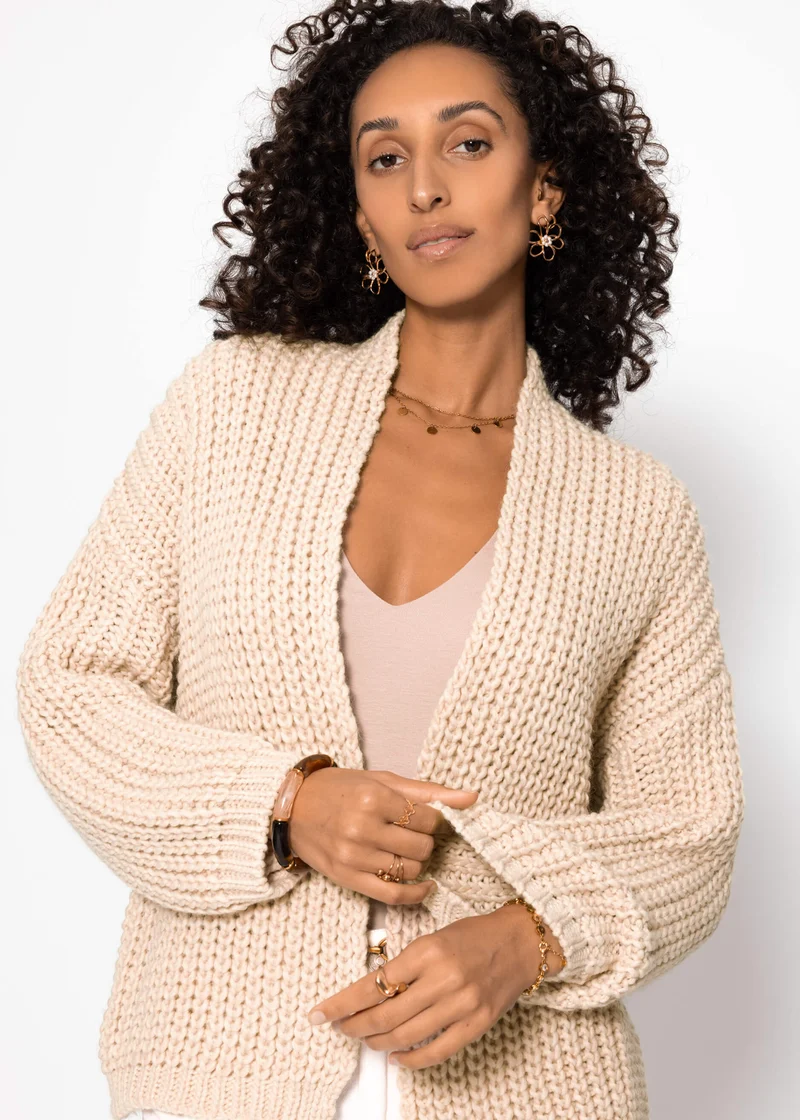 Offener Grobstrick-Cardigan - beige