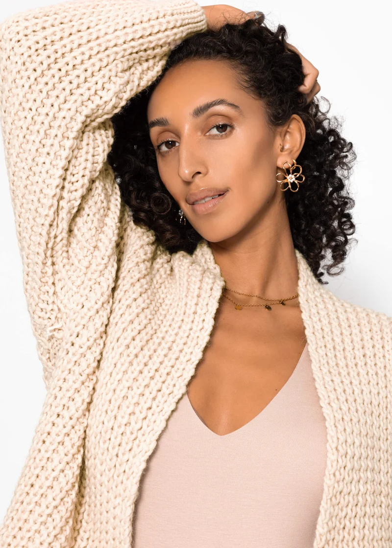 Offener Grobstrick-Cardigan - beige