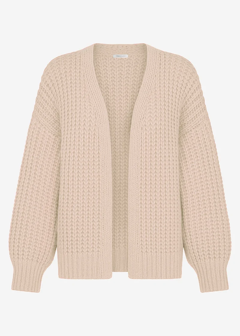 Offener Grobstrick-Cardigan - beige