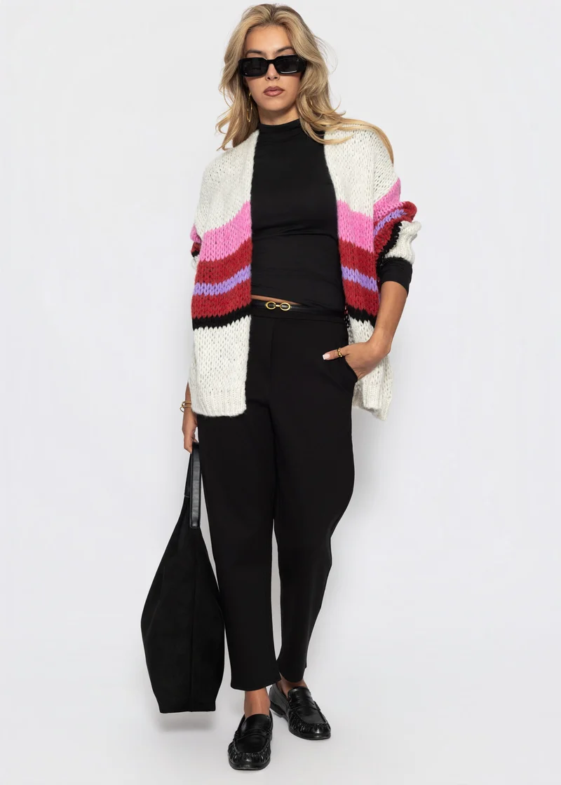 Oversize Cardigan mit Multicolor Streifen - hellbeige