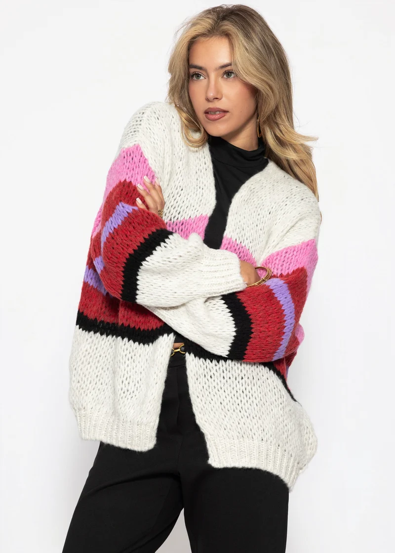 Oversize Cardigan mit Multicolor Streifen - hellbeige