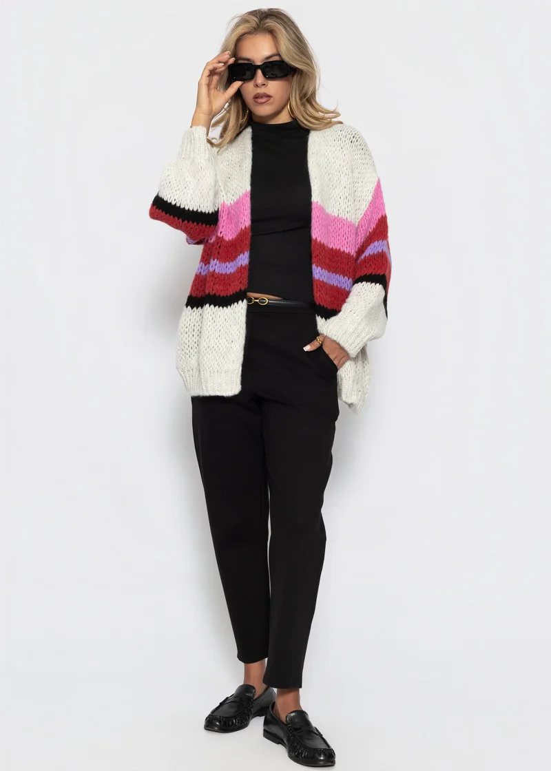 Oversize Cardigan mit Multicolor Streifen - hellbeige