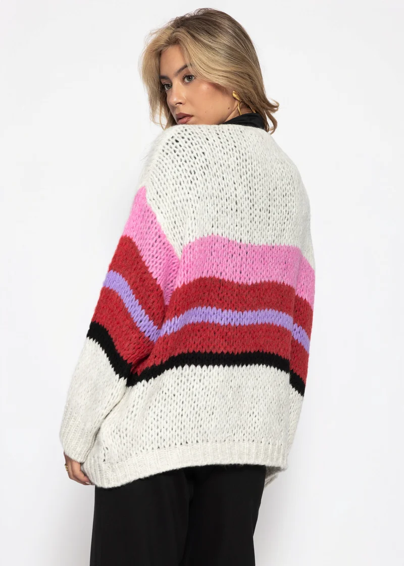 Oversize Cardigan mit Multicolor Streifen - hellbeige