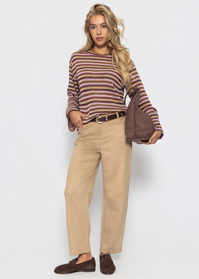 Gestreiftes Langarm Strick Shirt - braun