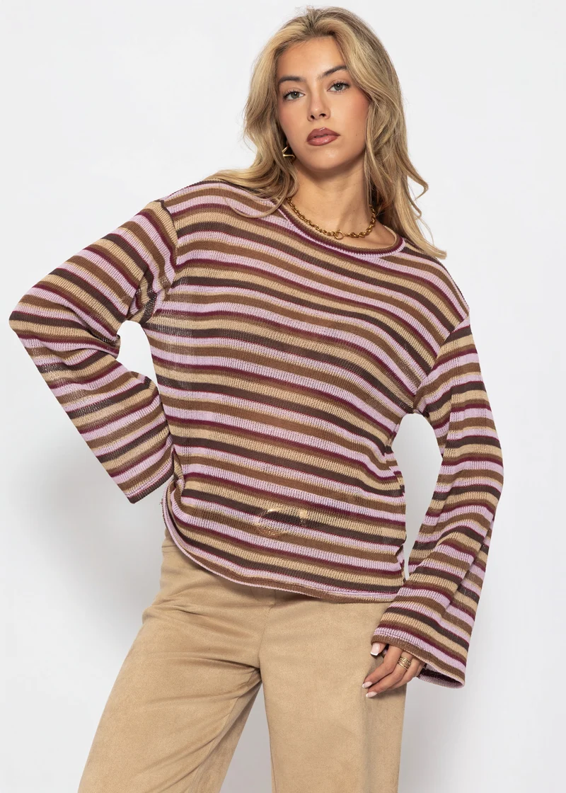 Gestreiftes Langarm Strick Shirt - braun