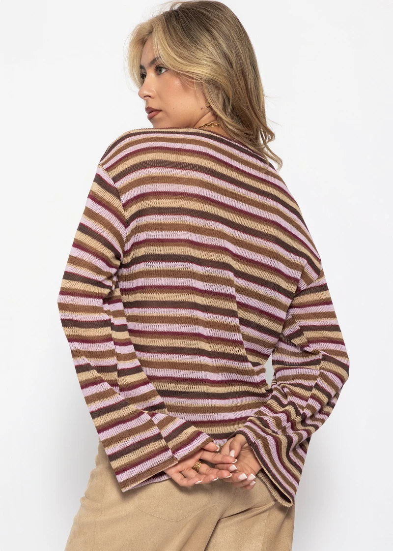 Gestreiftes Langarm Strick Shirt - braun