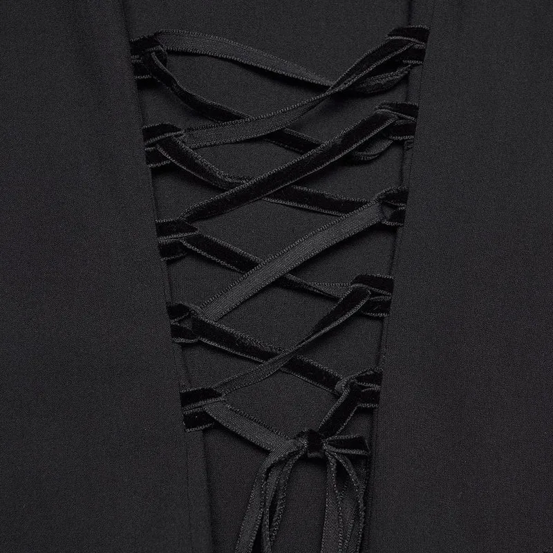 Gothic-Damenbluse mit Blumenstickerei, Rüschen und Stehkragen