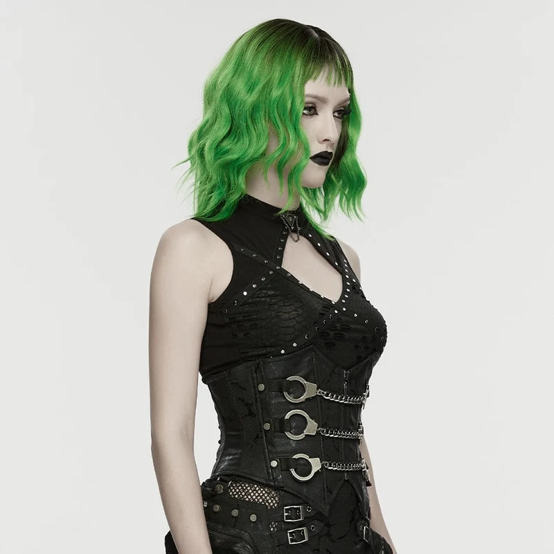 Punk-Korsett für Damen mit Nieten, Handschellen und Kette