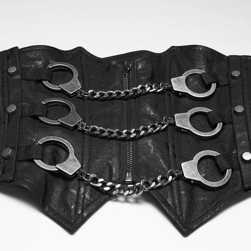 Punk-Korsett für Damen mit Nieten, Handschellen und Kette