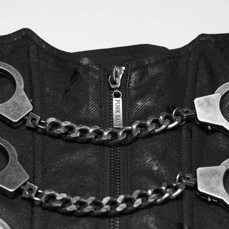 Punk-Korsett für Damen mit Nieten, Handschellen und Kette