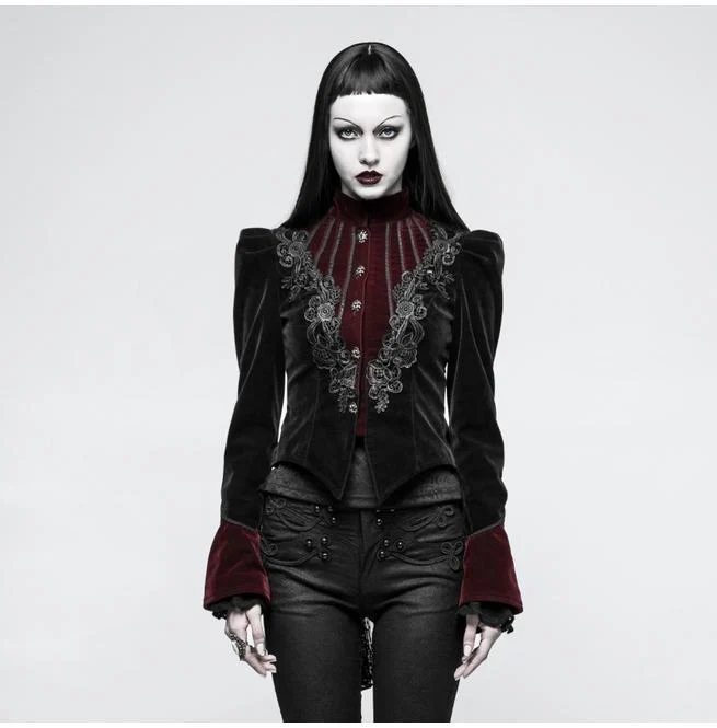 Frauen Gothic Stehkragen Forked Tail Velvet Jacken