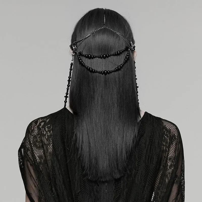 Gothic-Kopfbedeckung für Damen mit Kreuzquasten und Kette