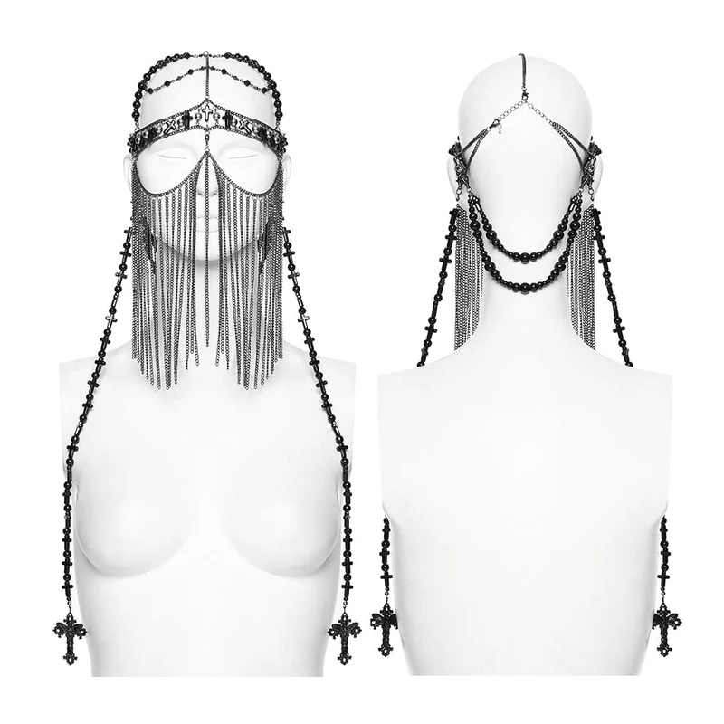 Gothic-Kopfbedeckung für Damen mit Kreuzquasten und Kette