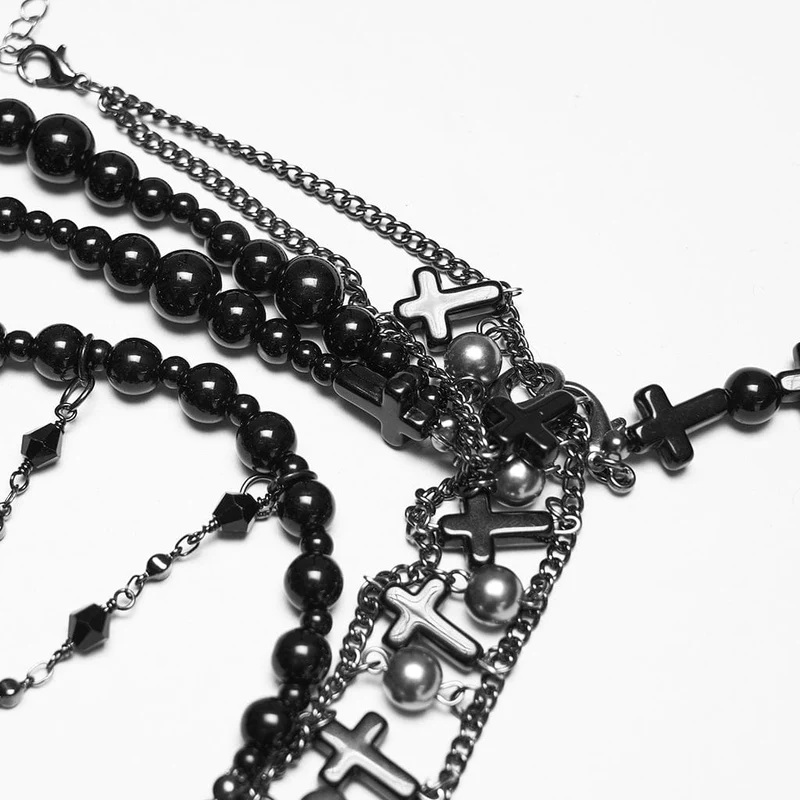 Gothic-Kopfbedeckung für Damen mit Kreuzquasten und Kette