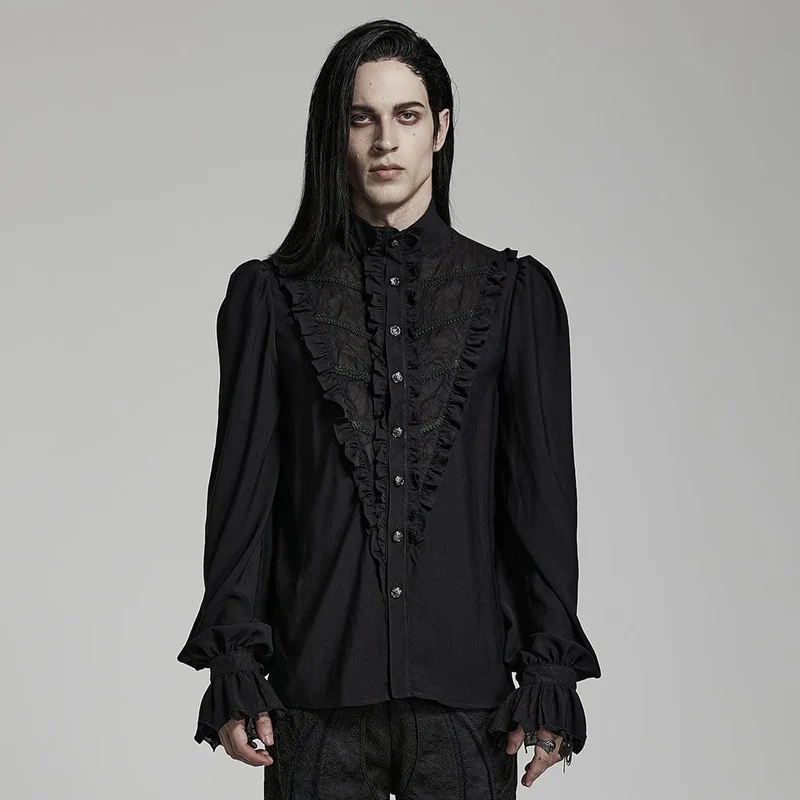 Gothic Stehkragen Rüschenhemd für Herren