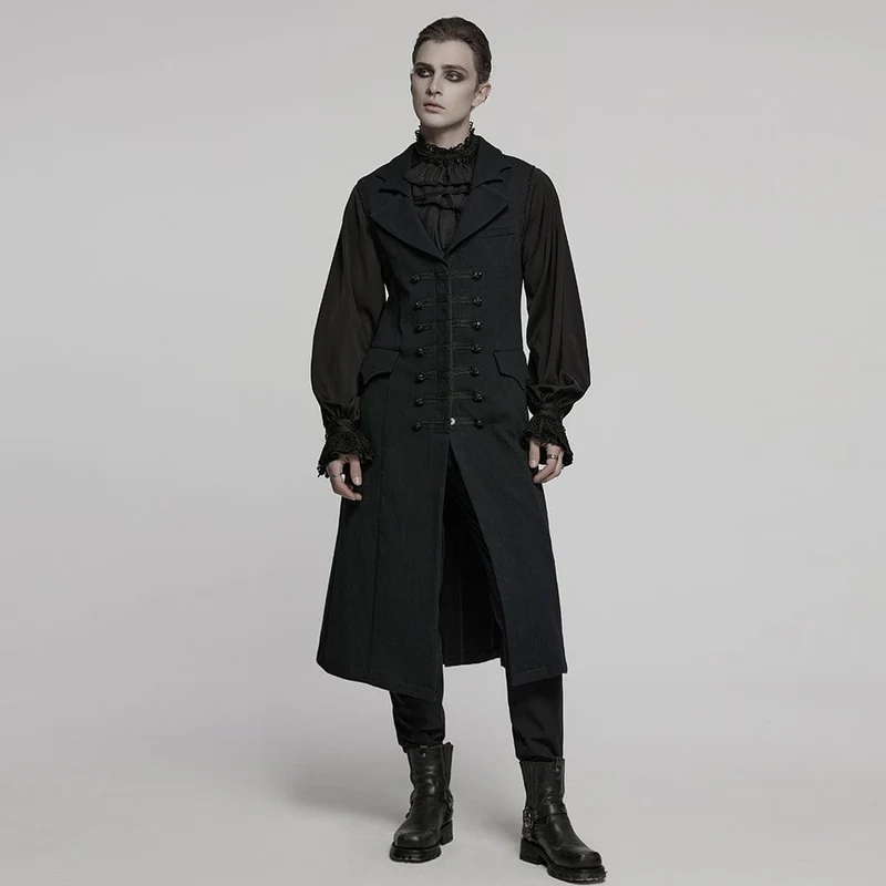 Lange Weste für Herren im Gothic-Stil mit Fledermauskragen und Schnalle
