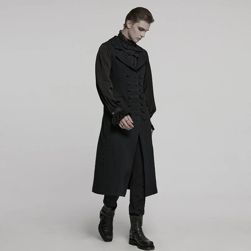 Lange Weste für Herren im Gothic-Stil mit Fledermauskragen und Schnalle