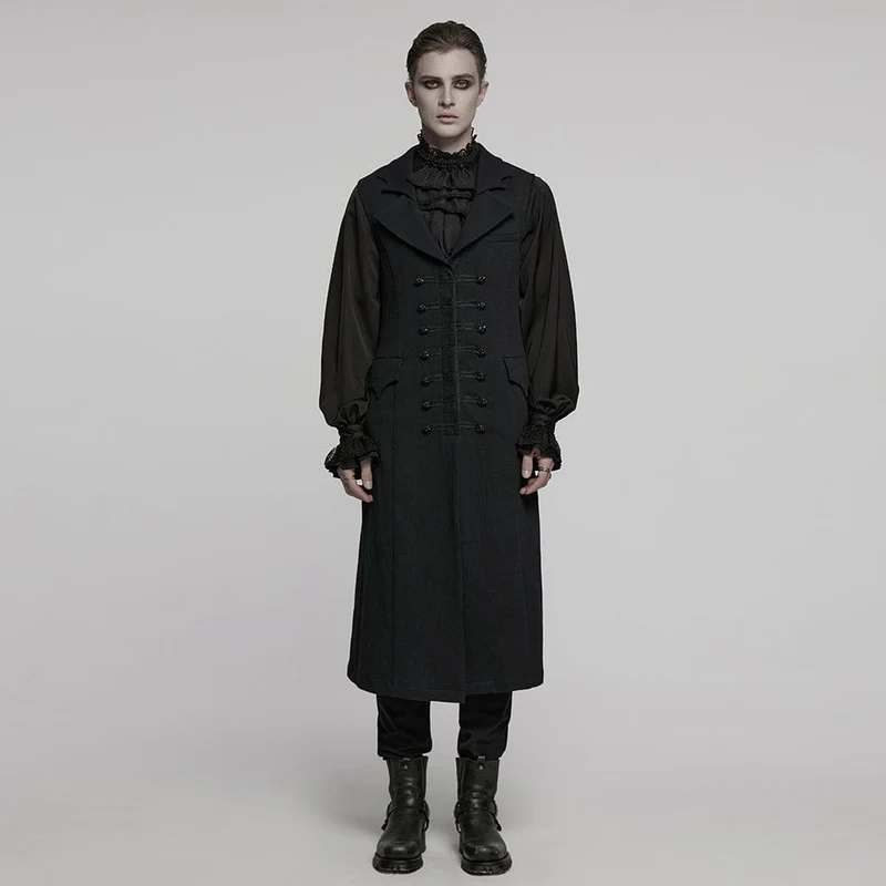 Lange Weste für Herren im Gothic-Stil mit Fledermauskragen und Schnalle