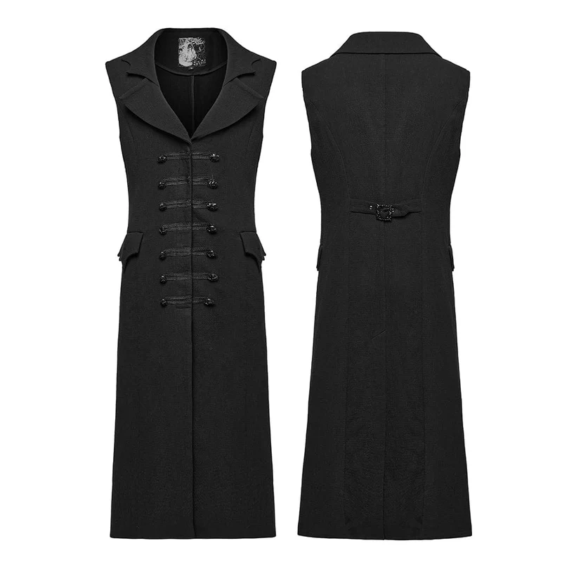 Lange Weste für Herren im Gothic-Stil mit Fledermauskragen und Schnalle