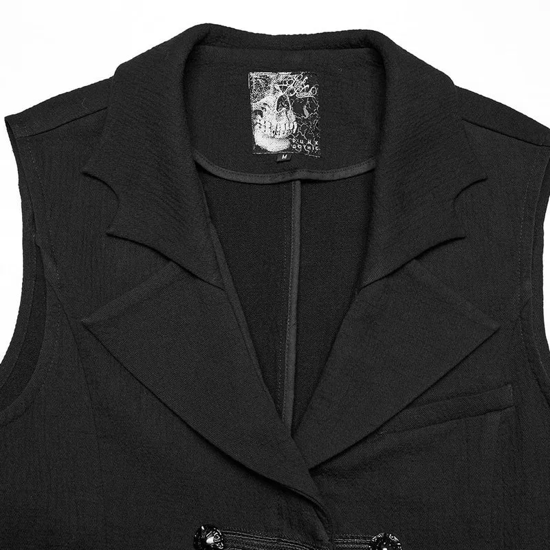 Lange Weste für Herren im Gothic-Stil mit Fledermauskragen und Schnalle