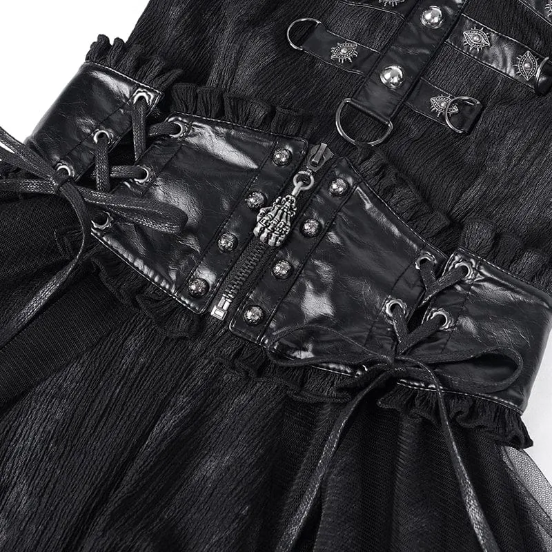 Gothic-Neckholder-Kurzkleid aus Netzstoff mit Schnalle für Damen