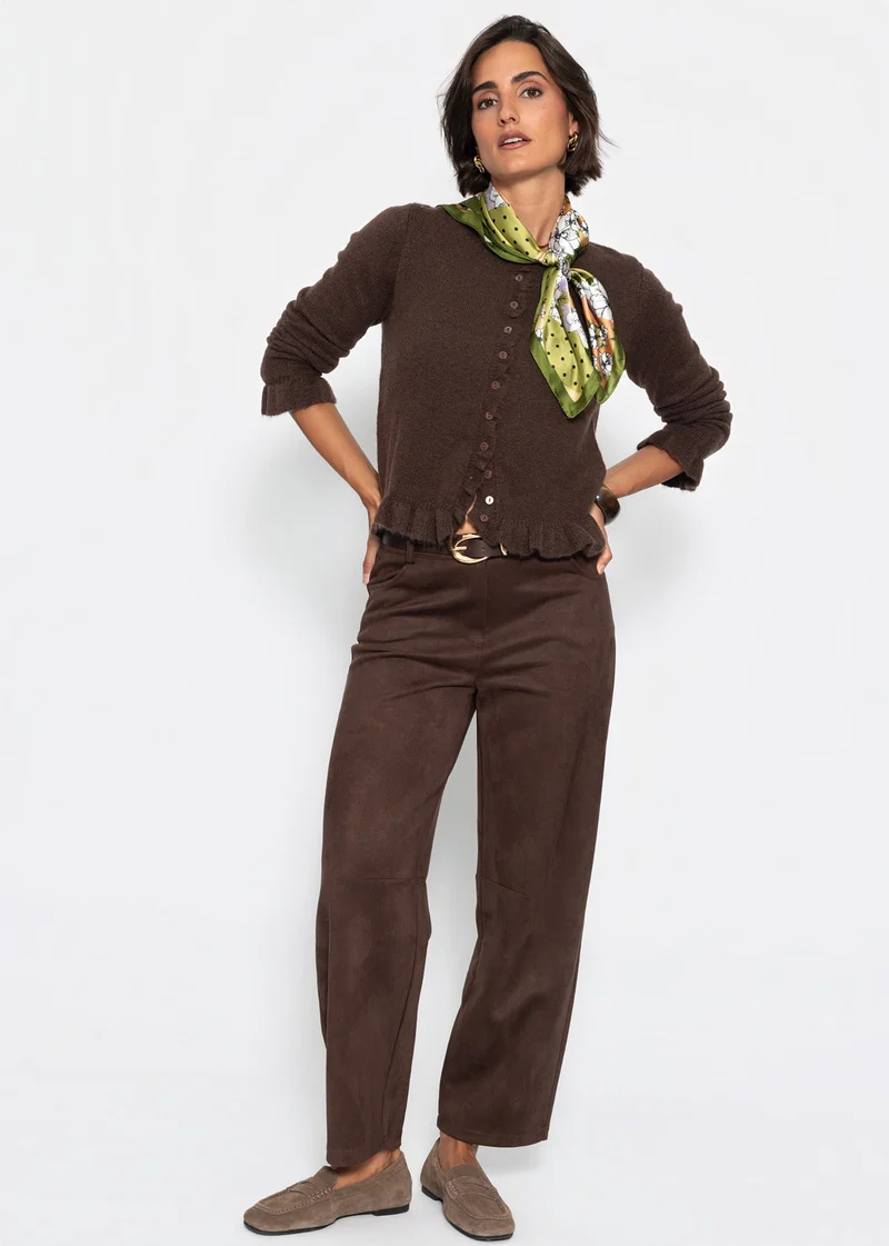 Cardigan mit Rüschen - dunkelbraun