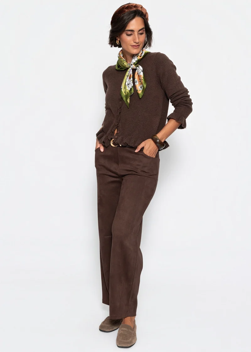Cardigan mit Rüschen - dunkelbraun