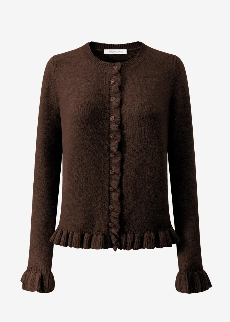 Cardigan mit Rüschen - dunkelbraun
