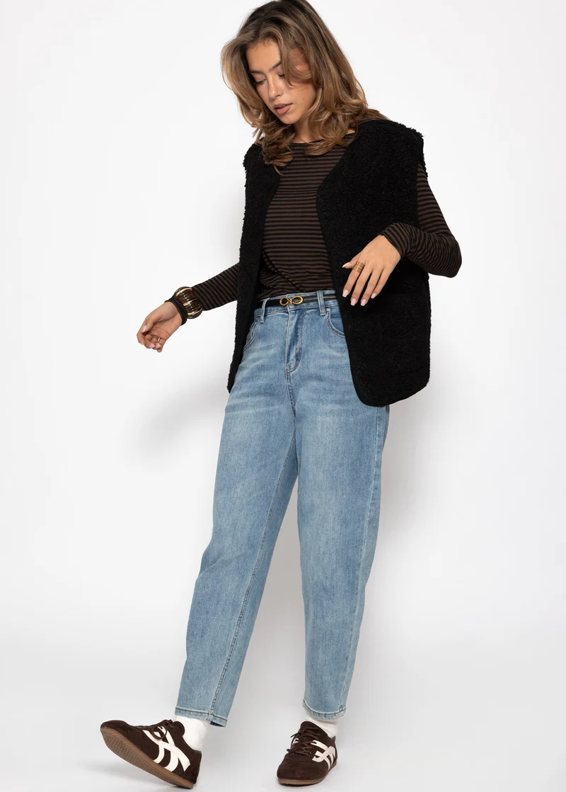 Gestreiftes, leicht transparentes Langarmshirt mit Kaschmiranteil - braun-schwarz