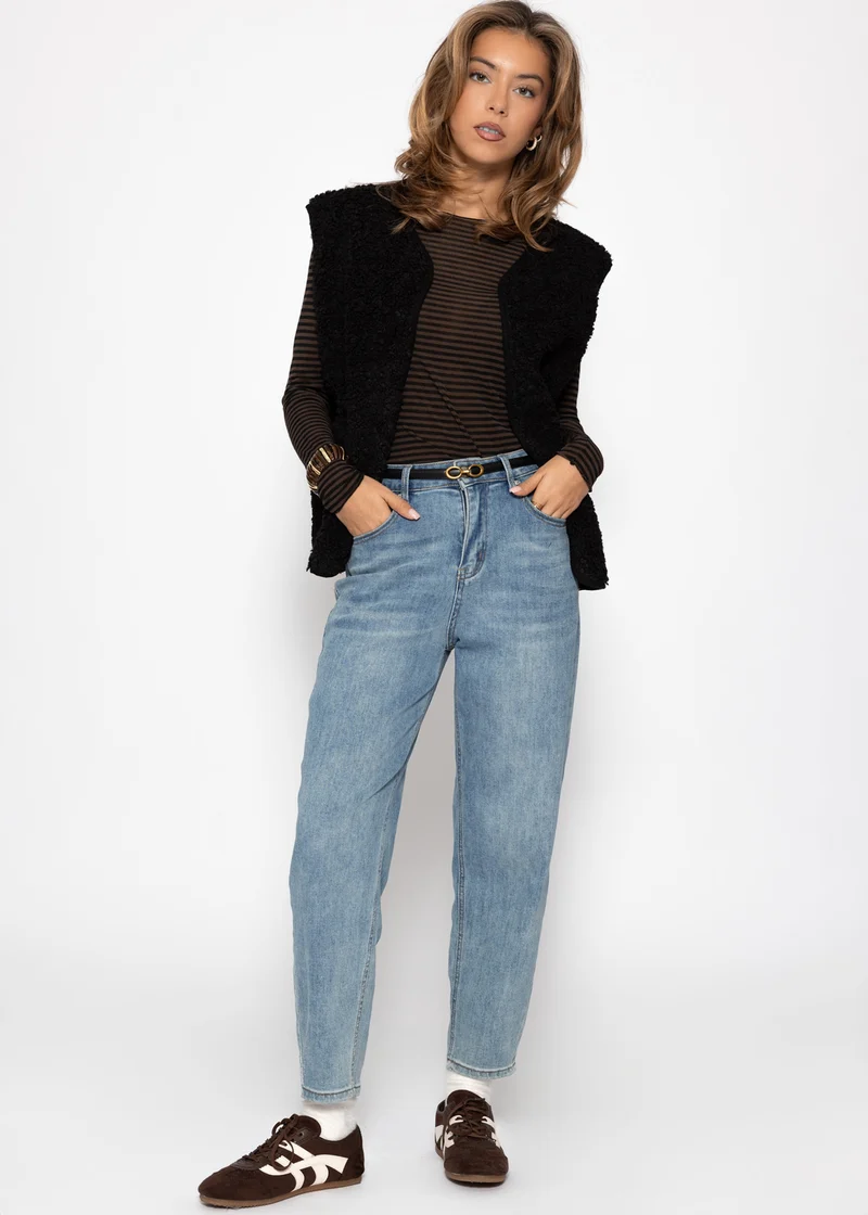 Gestreiftes, leicht transparentes Langarmshirt mit Kaschmiranteil - braun-schwarz