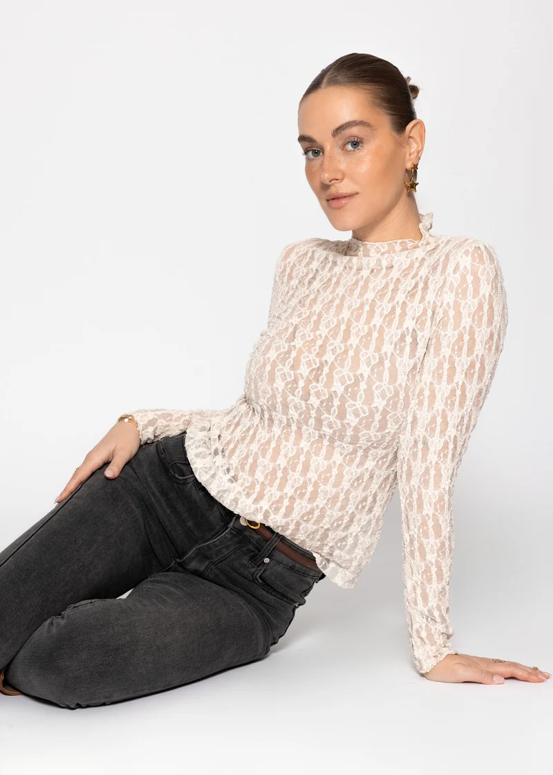 Langarm Spitzenshirt - creme
